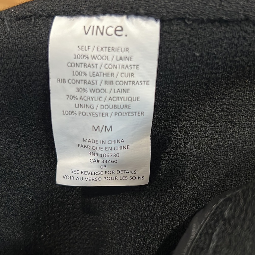 Vince Leather & Wool Mixed Media Black Motto Zip Jacket Knit Sweater Womens M 6 - Picture 12 of 16